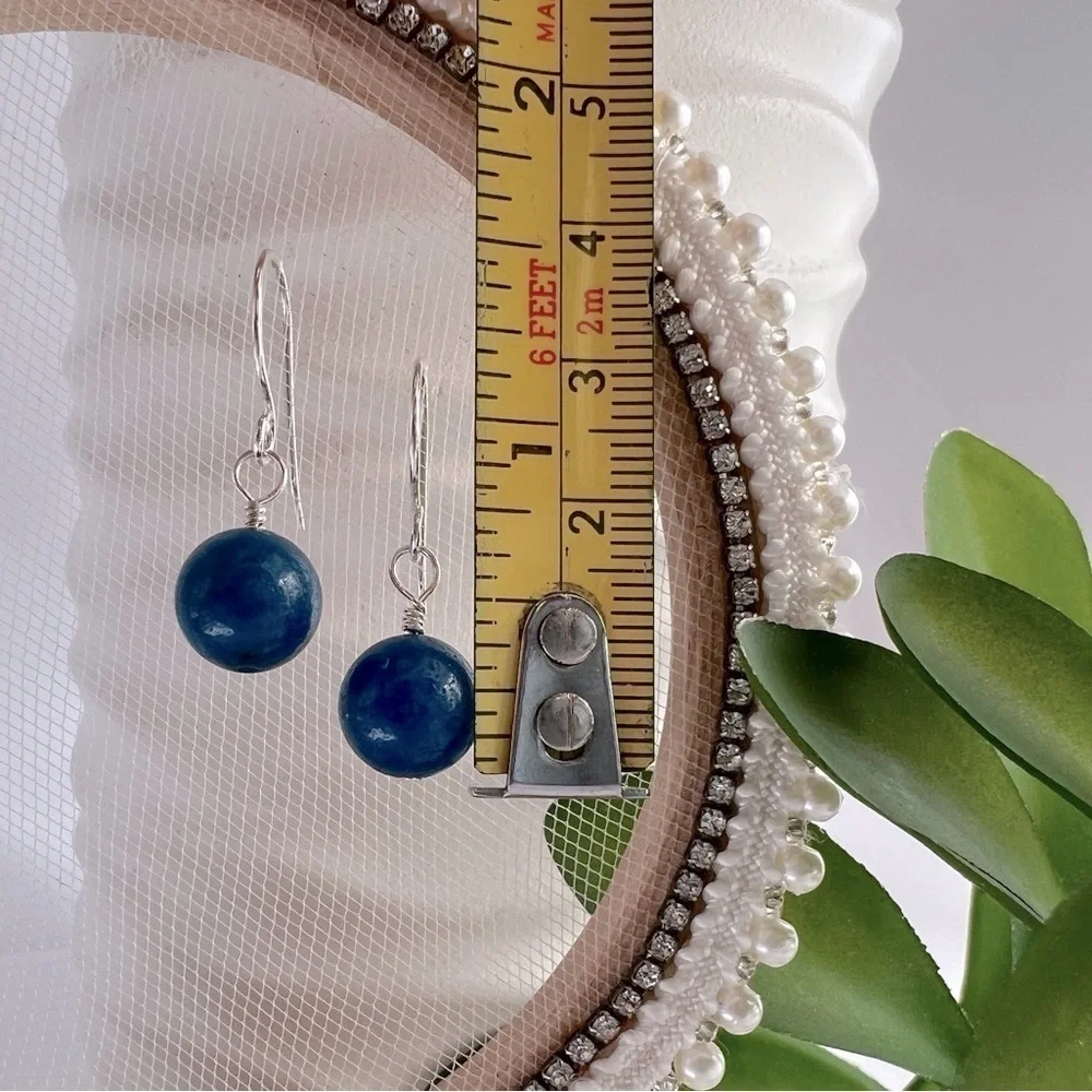 Artisan Sterling Silver Blue Jade Dangle Earrings - Picture 8 of 13
